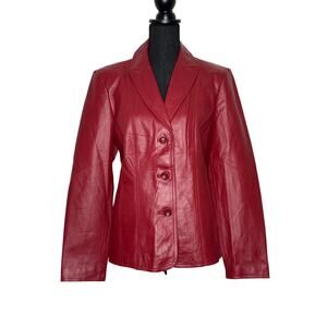 Vintage Genuine Leather Red Blazer Jacket - Size M